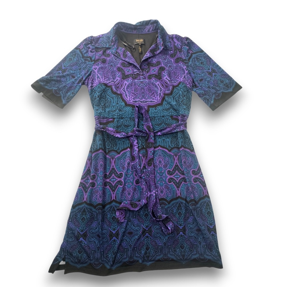 Laundry by Shelli Segal Petites Purple Teal Paisley Belted Sheath Dress MP